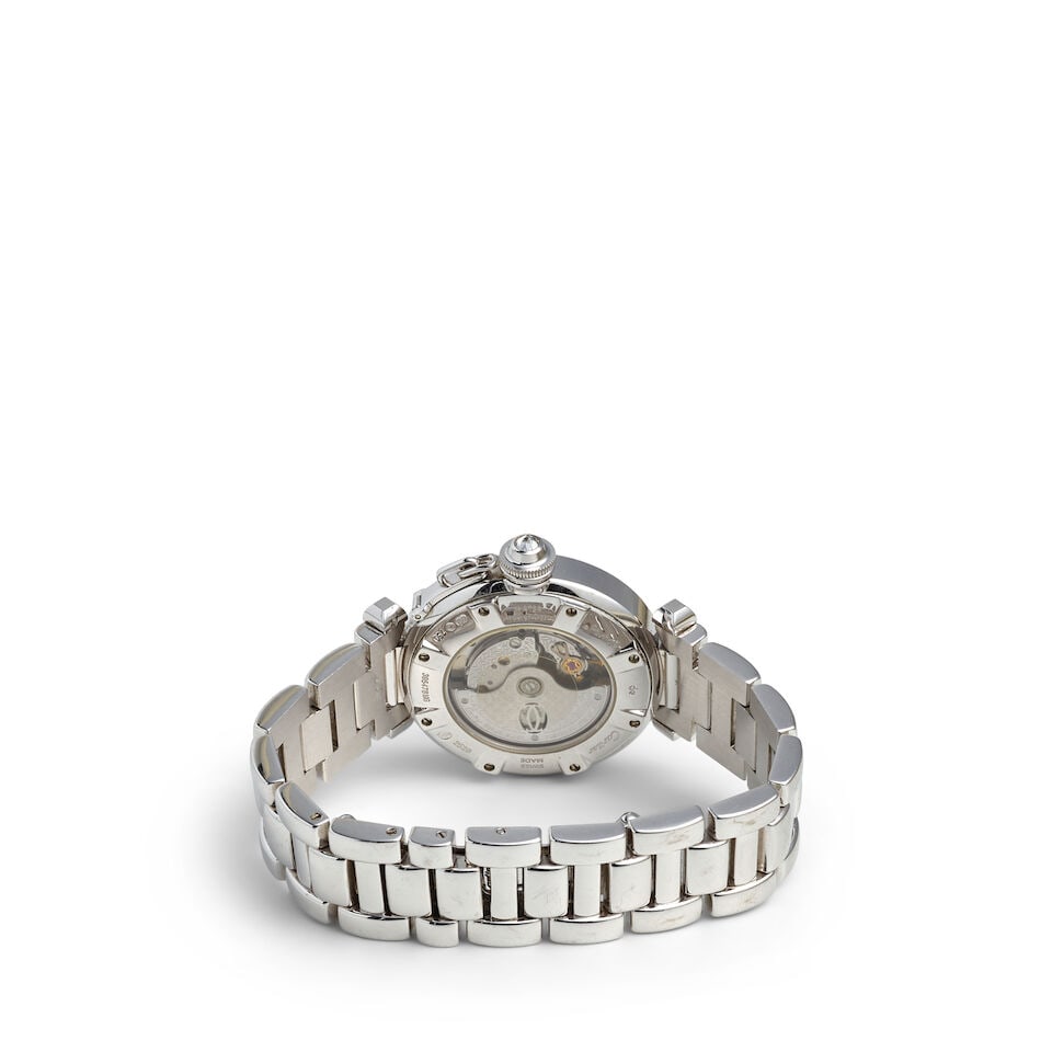 CARTIER. AN 18K WHITE GOLD AND DIAMOND SET AUTOMATIC CALENDAR BRACELET WATCH Pasha, Ref: 2528, c... - 2