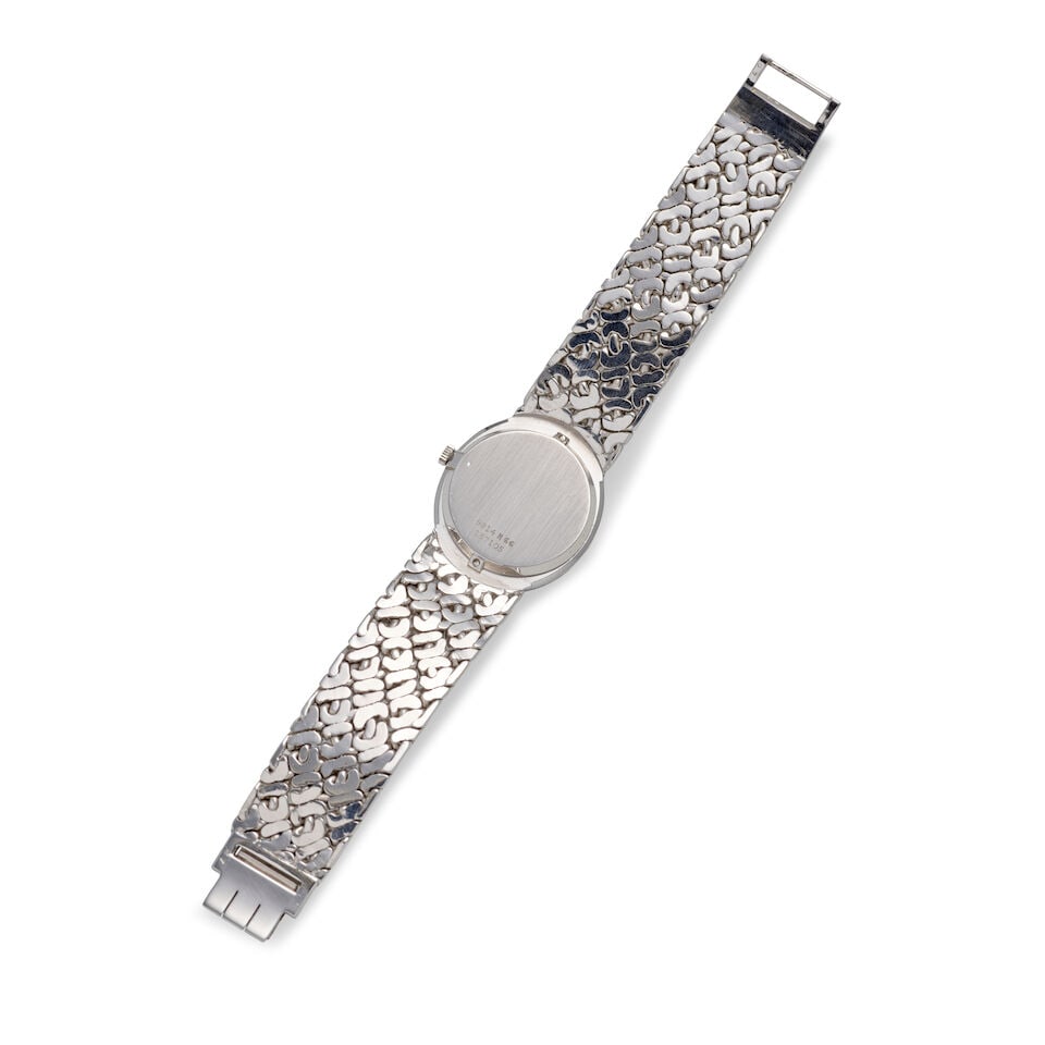 PIAGET. AN 18K WHITE GOLD, SAPPHIRE AND DIAMOND SET MANUAL WIND BRACELET WATCH Ref: 9814 N66, c.... - 3