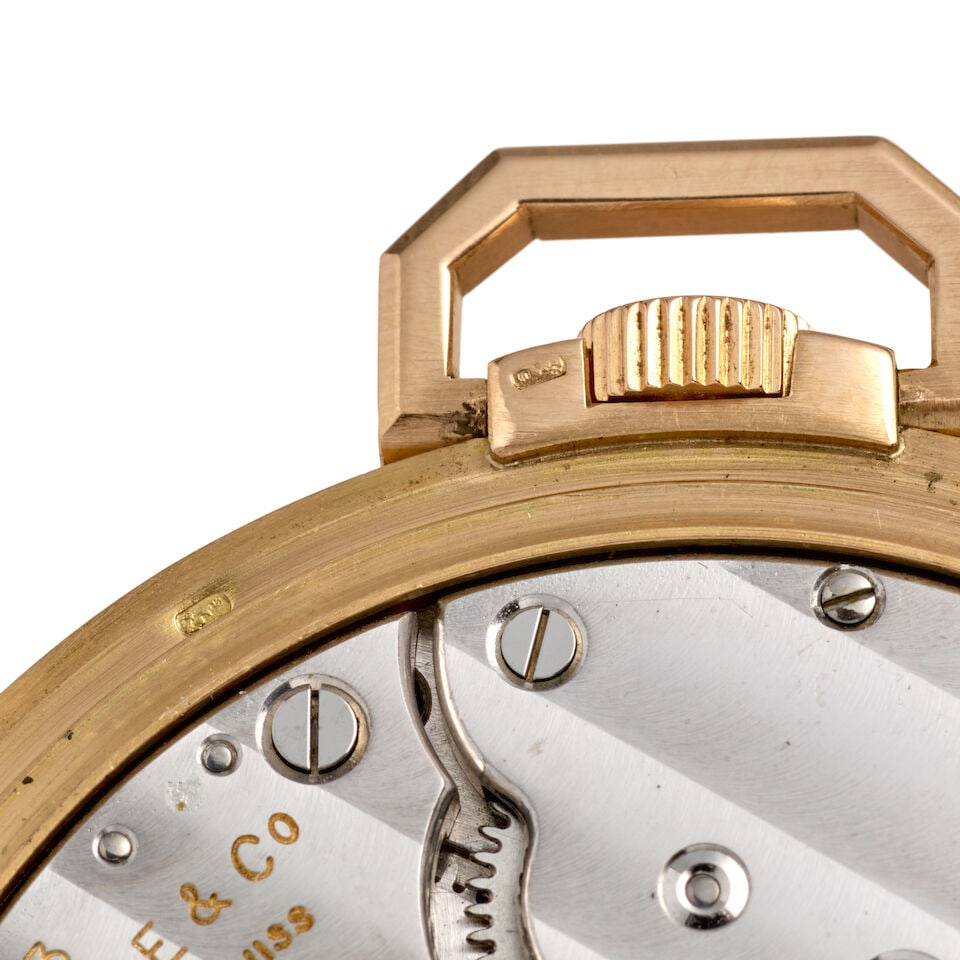 PATEK PHILIPPE. A RARE 18K ROSE GOLD AND RUBY SET KEYLESS WIND OPEN FACE WATCH MADE IN HOMAGE OF... - 7