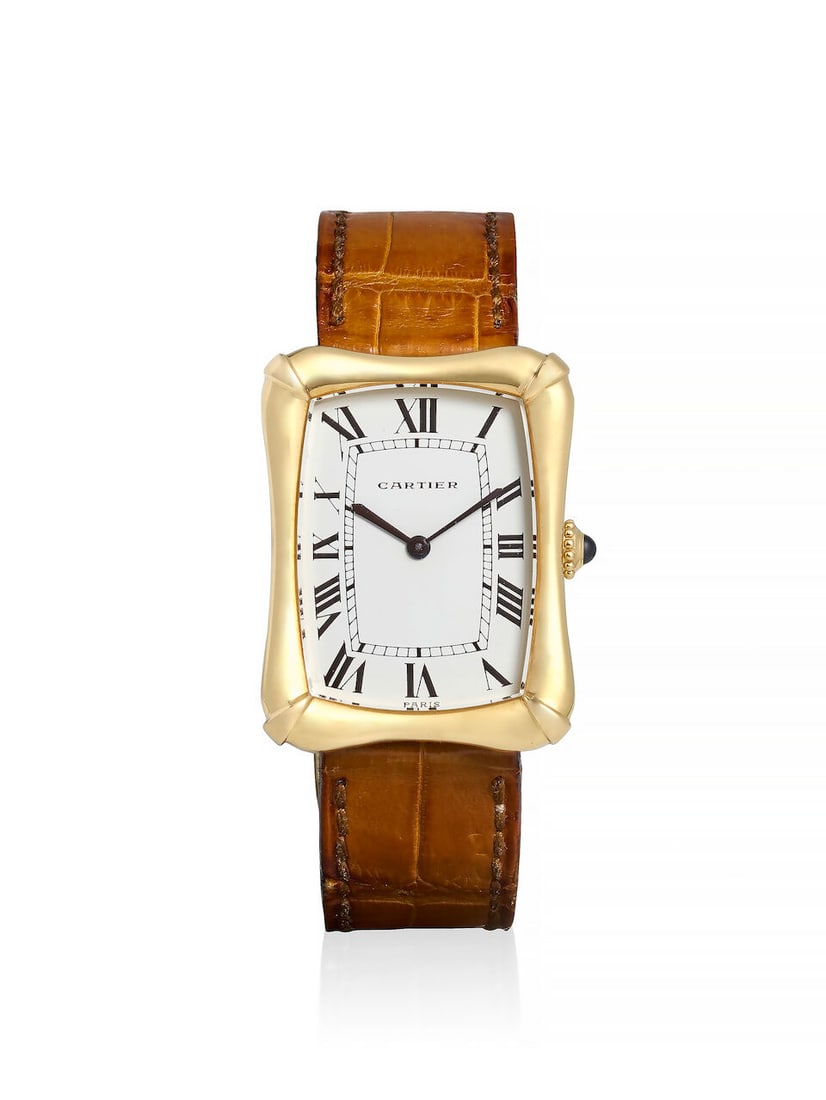 CARTIER. A FINE AND RARE 18K GOLD MANUAL WIND WRISTWATCH Coussin 'Bamboo', Ref: 78102, c. 1970s - 2