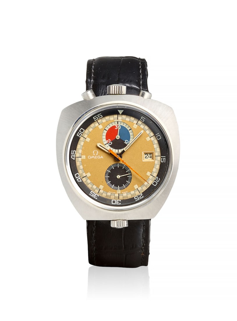 OMEGA. A STAINLESS STEEL MANUAL WIND CALENDAR CHRONOGRAPH WRISTWATCH Seamaster Chronostop 'Bullh... (1 of 2)