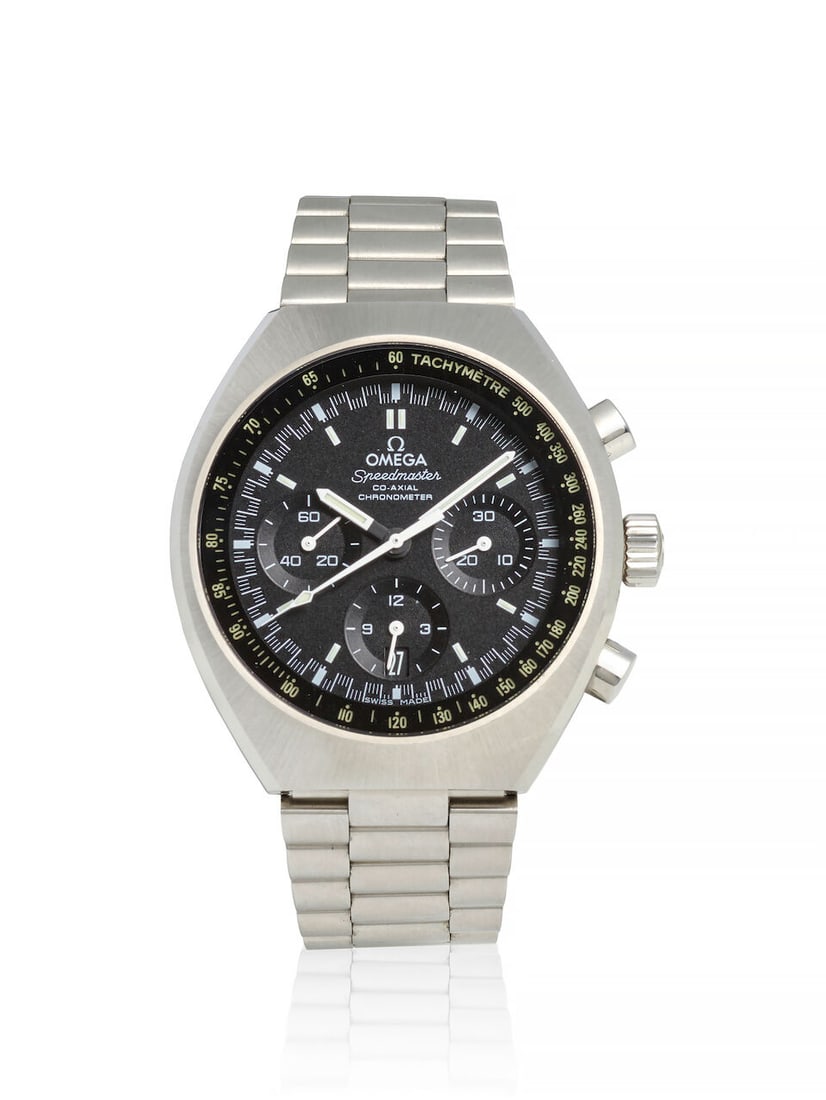 OMEGA. A STAINLESS STEEL AUTOMATIC CHRONOGRAPH BRACELET WATCH Speedmaster Mark II , Ref: 327.10.... (1 of 2)