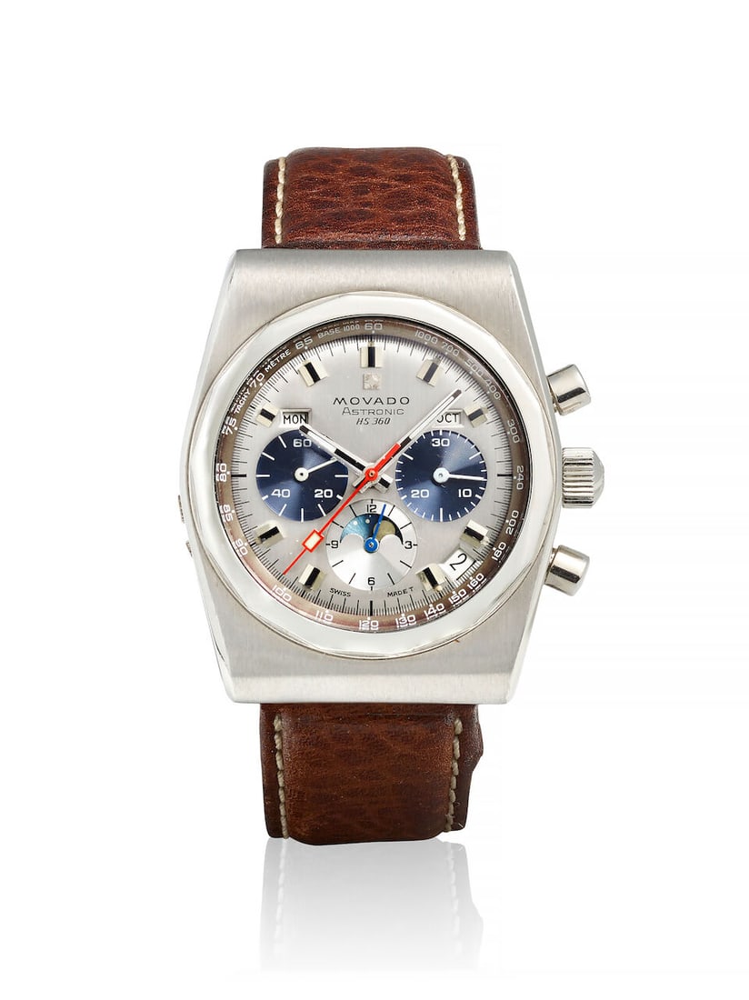 MOVADO. A STAINLESS STEEL AUTOMATIC TRIPLE CALENDAR CHRONOGRAPH WRISTWATCH WITH MOON PHASES Astr... (1 of 2)