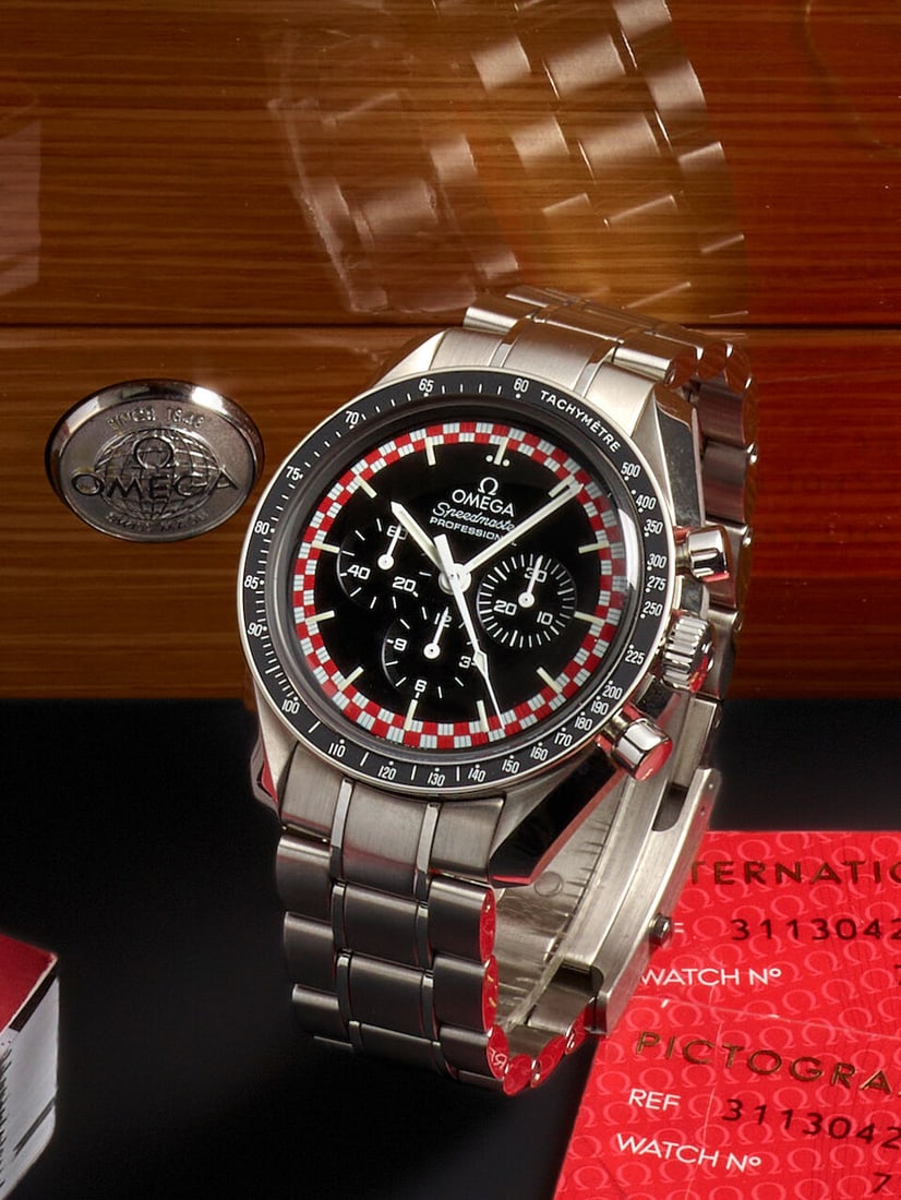 OMEGA. A LIMITED EDITION STEEL MANUAL WIND CHRONOGRAPH BRACELET WATCH Speedmaster 'Tintin', Ref:... - 4
