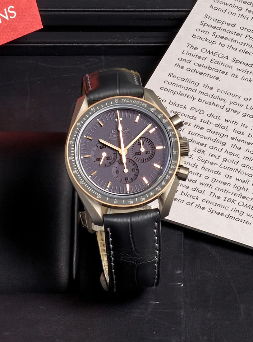 OMEGA. A LIMITED EDITION TITANIUM MANUAL WIND CHRONOGRAPH WRISTWATCH Speedmaster 'Apollo 11 45th... (1 of 5)