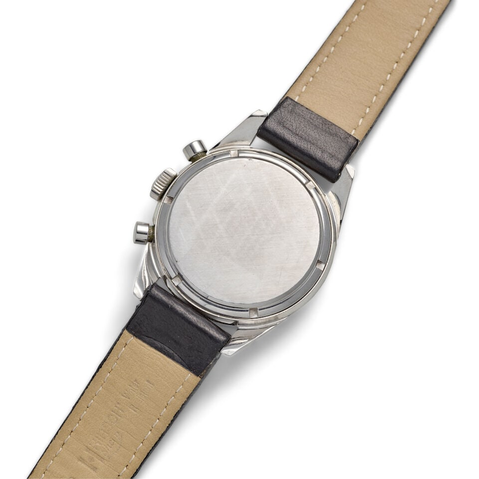 HEUER, RETAILED BY ABERCROMBIE & FITCH. A STAINLESS STEEL MANUAL WIND CHRONOGRAPH WRISTWATCH Car... - 2