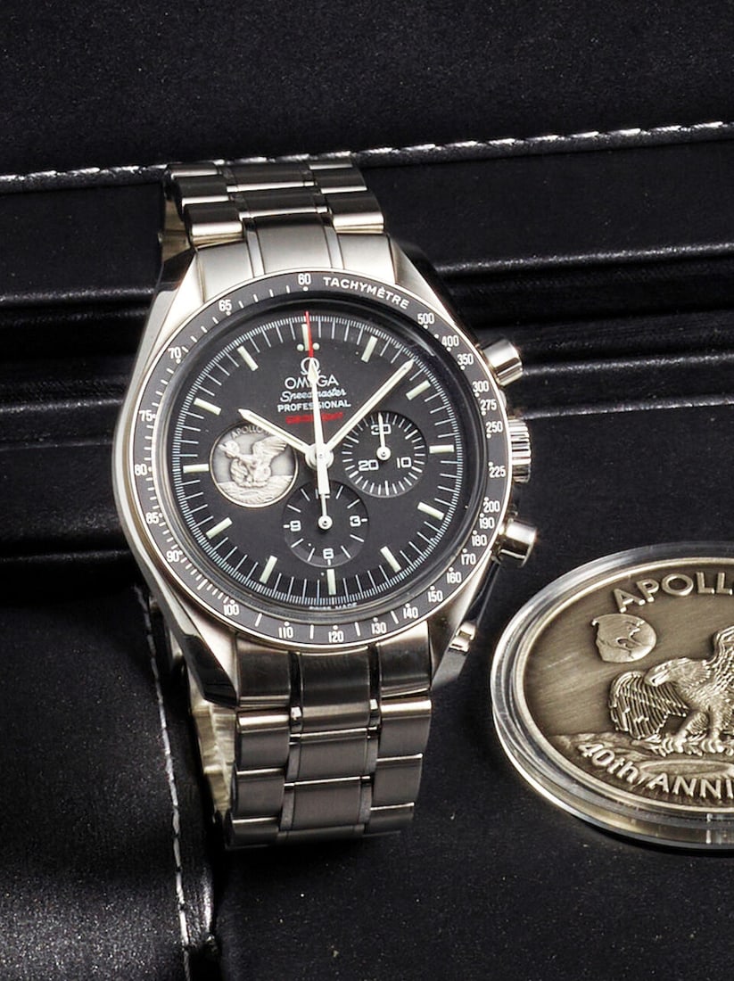 OMEGA. A LIMITED EDITION STAINLESS STEEL MANUAL WIND CHRONOGRAPH BRACELET WATCH Speedmaster 40th... (1 of 4)
