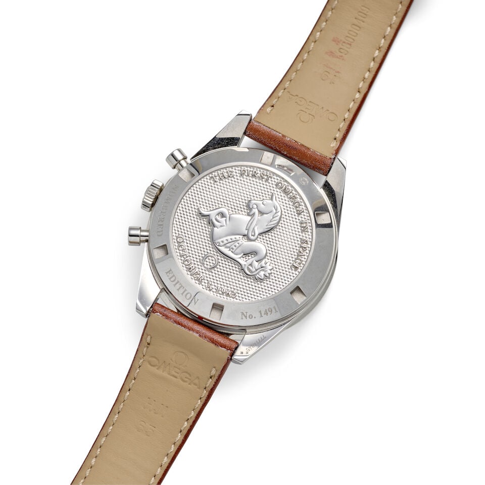 OMEGA. A STAINLESS STEEL MANUAL WIND CHRONOGRAPH WRISTWATCH Speedmaster 'First Omega In Space', ... - 3