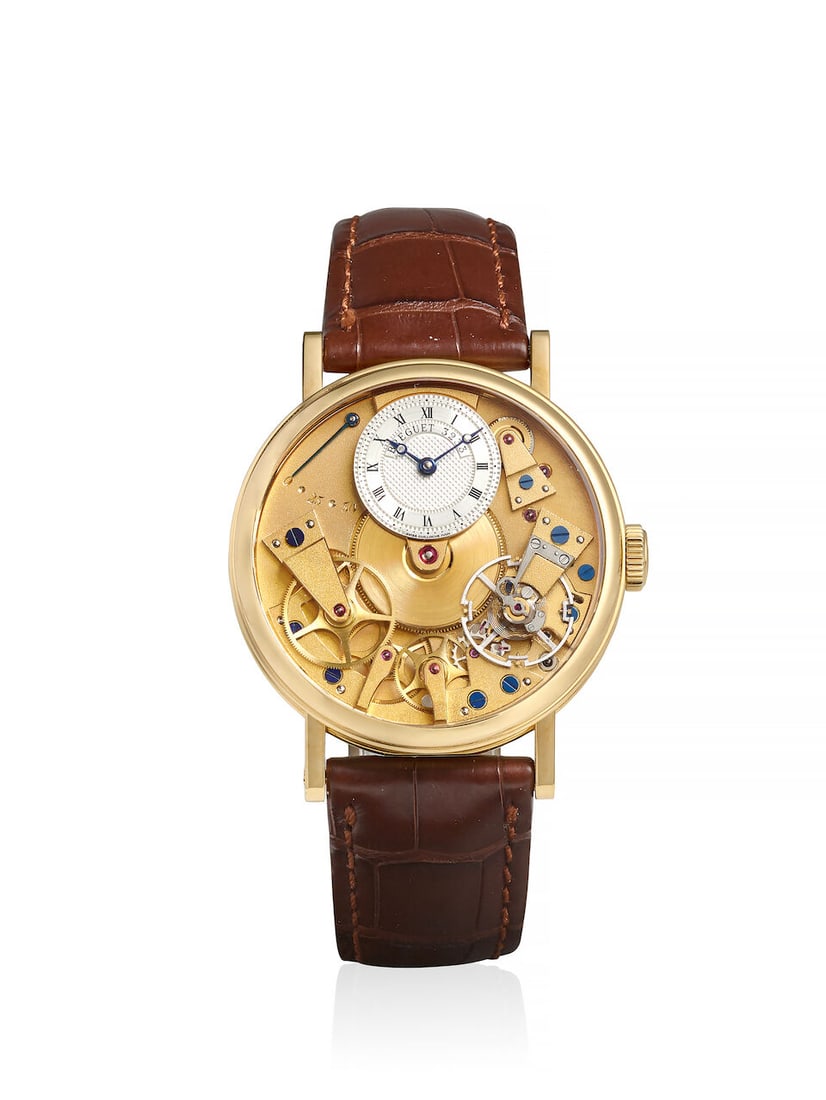 BREGUET. AN 18K GOLD MANUAL WIND SEMI-SKELETONIZED WRISTWATCH WITH POWER RESERVE INDICATION La T... (1 of 6)