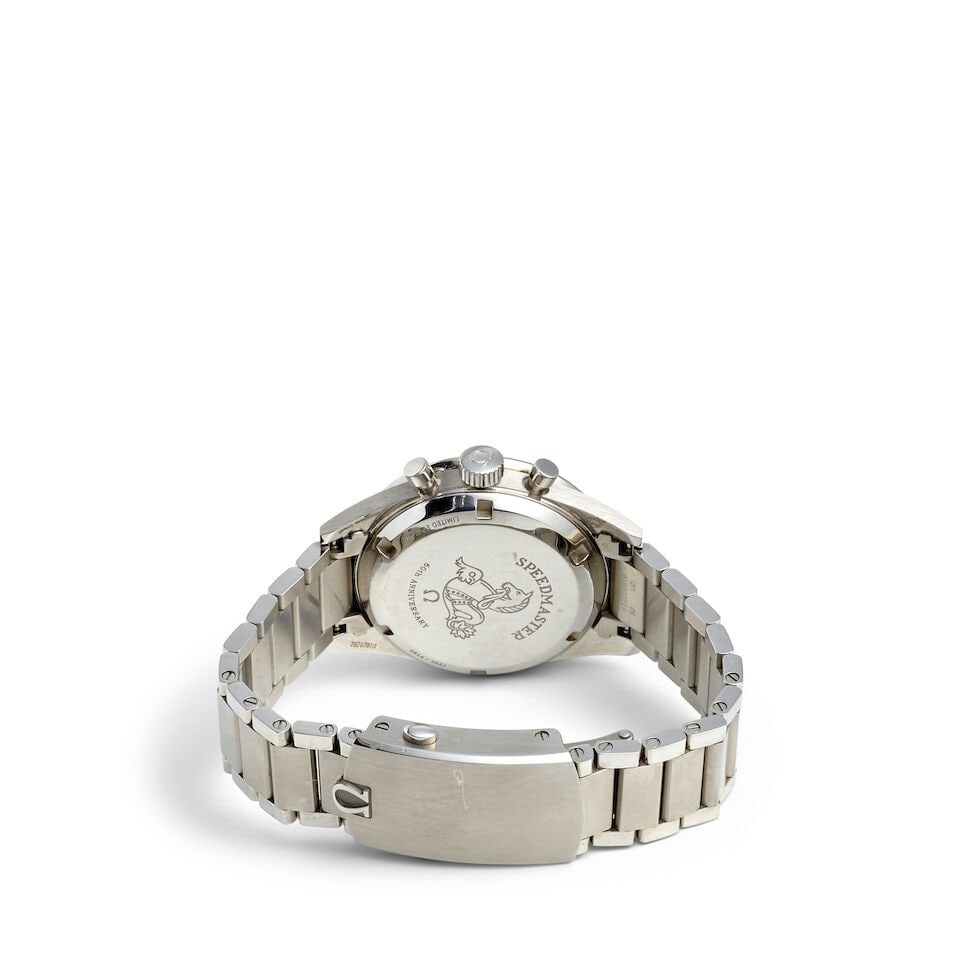 OMEGA. A LIMITED EDITION STAINLESS STEEL MANUAL WIND CHRONOGRAPH BRACELET WATCH Speedmaster '195... - 2