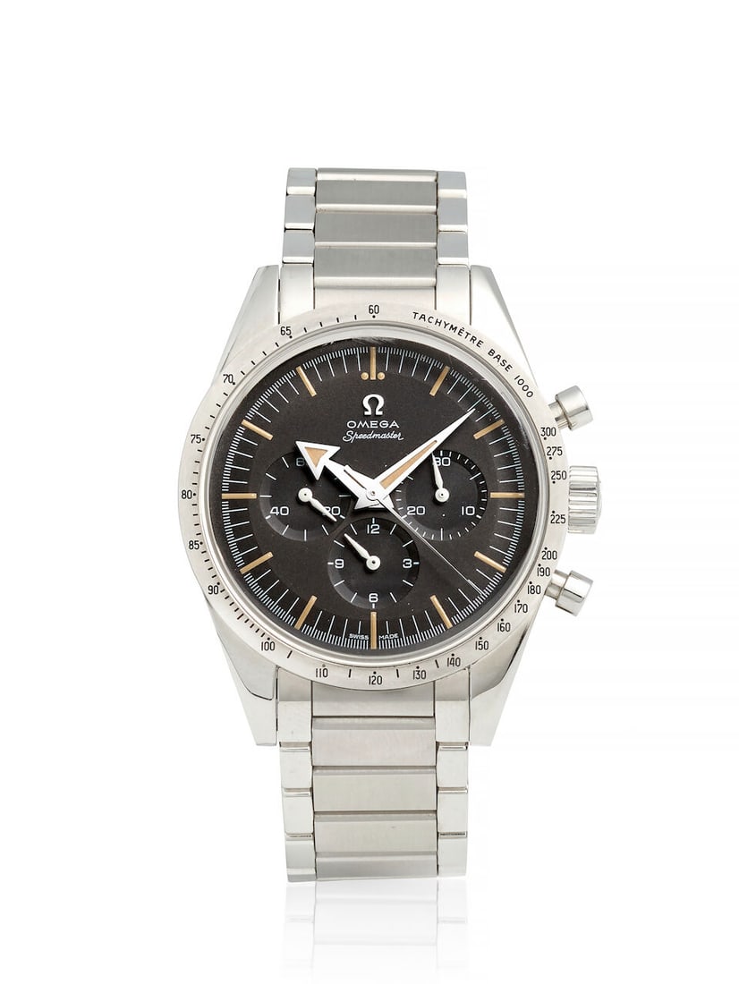 OMEGA. A LIMITED EDITION STAINLESS STEEL MANUAL WIND CHRONOGRAPH BRACELET WATCH Speedmaster '195... - 3