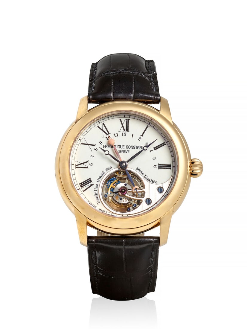 FREDERIQUE CONSTANT. A LIMITED EDITION 18K ROSE GOLD AUTOMATIC TOURBILLON WRISTWATCH WITH DAY/NI... (1 of 3)