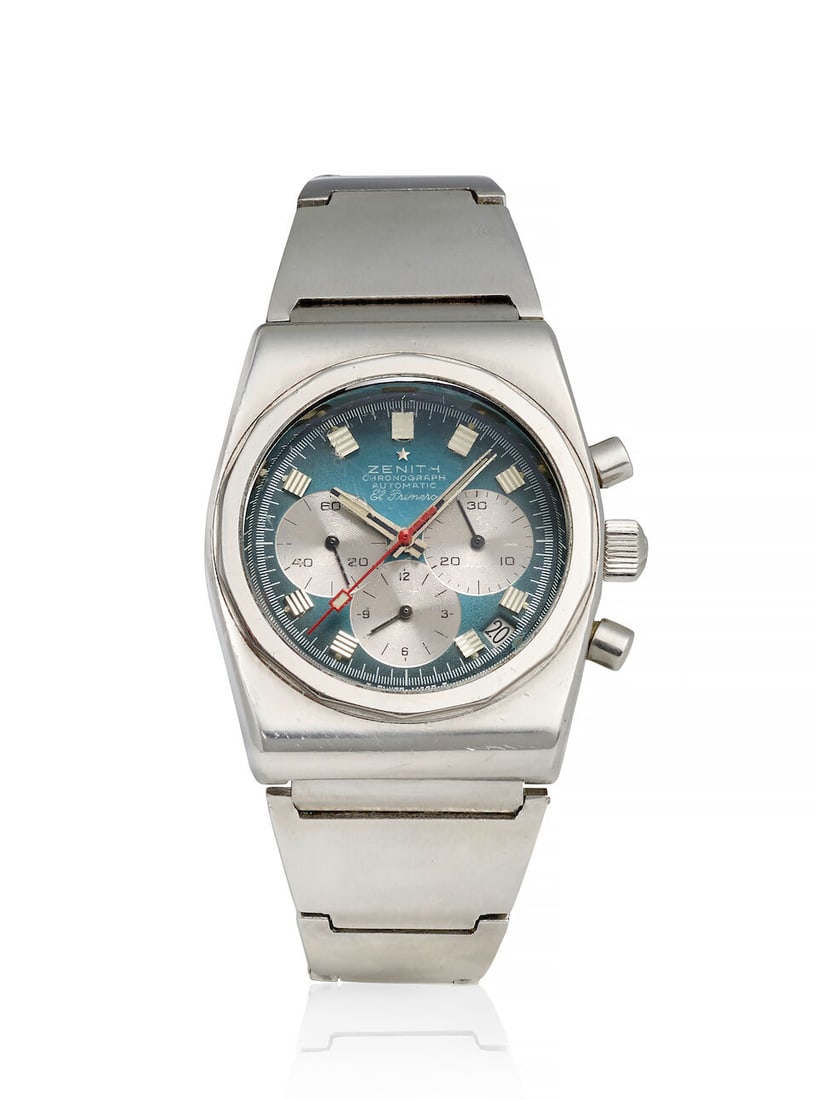 ZENITH. A STAINLESS STEEL AUTOMATIC CALENDAR CHRONOGRAPH BRACELET WATCH El Primero, Ref: A782, c... (1 of 2)
