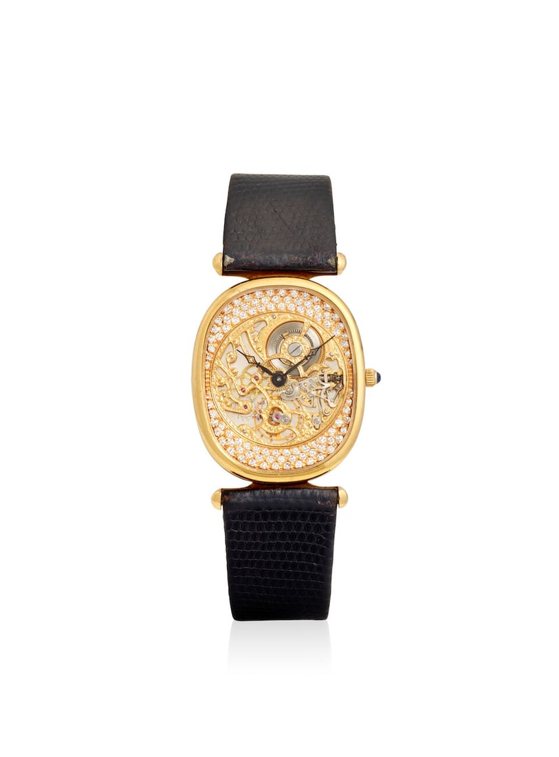PATEK PHILIPPE. A FINE 18K GOLD MANUAL WIND SKELETONZIED WRISTWATCH Ellipse, Ref: 3881, Purchase... - 2