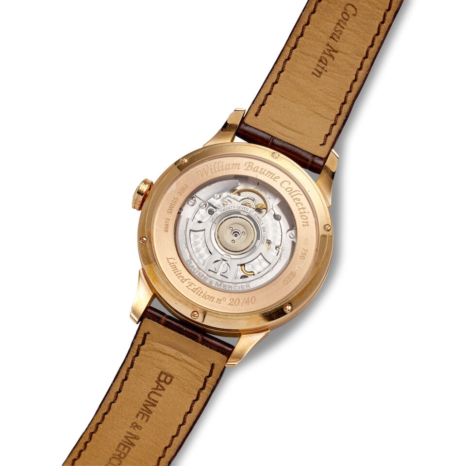 BAUME & MERCIER. AN 18K ROSE GOLD AUTOMATIC JUMP HOUR WRISTWATCH William Baume, Ref: M0A08857, c... - 2
