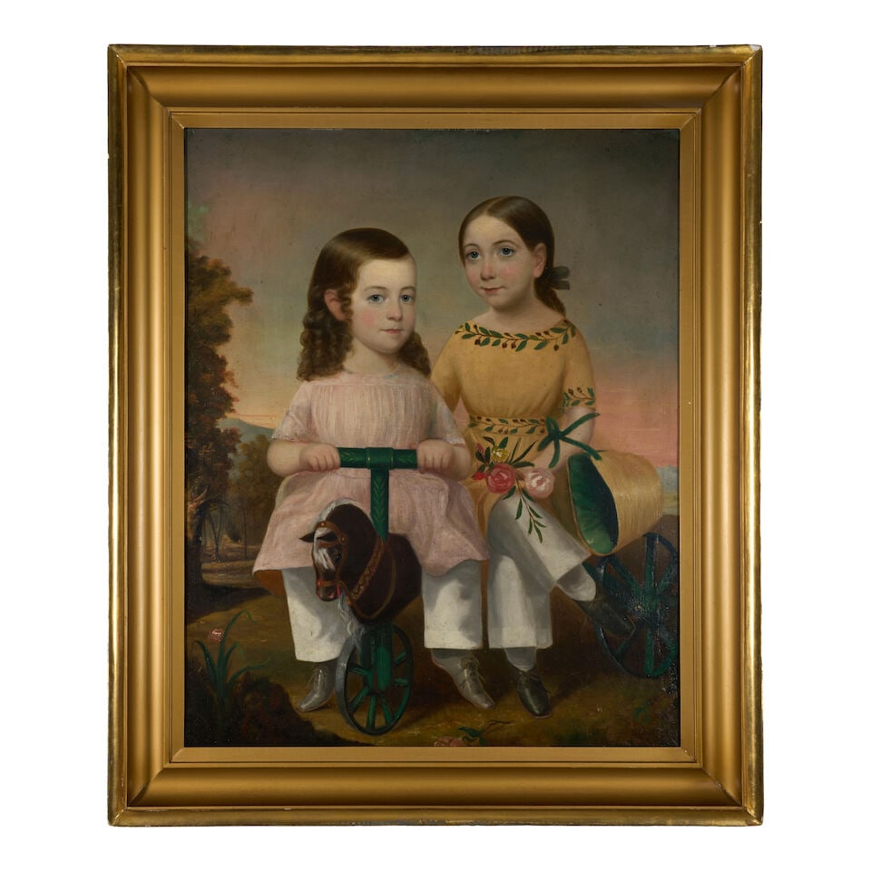American School (19th century) Two Young Girls Sitting on a Hobby Horse - 2
