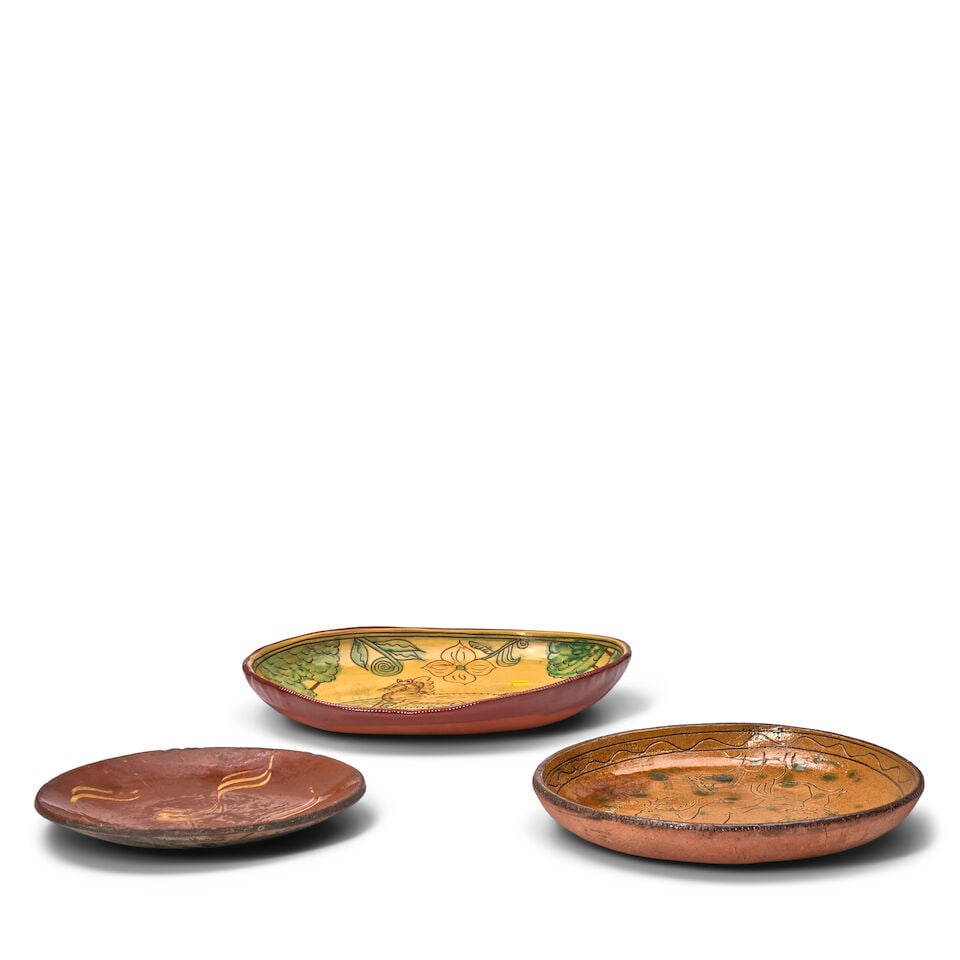 Three Redware and Sgraffito Bowls United States, 20th century - 2