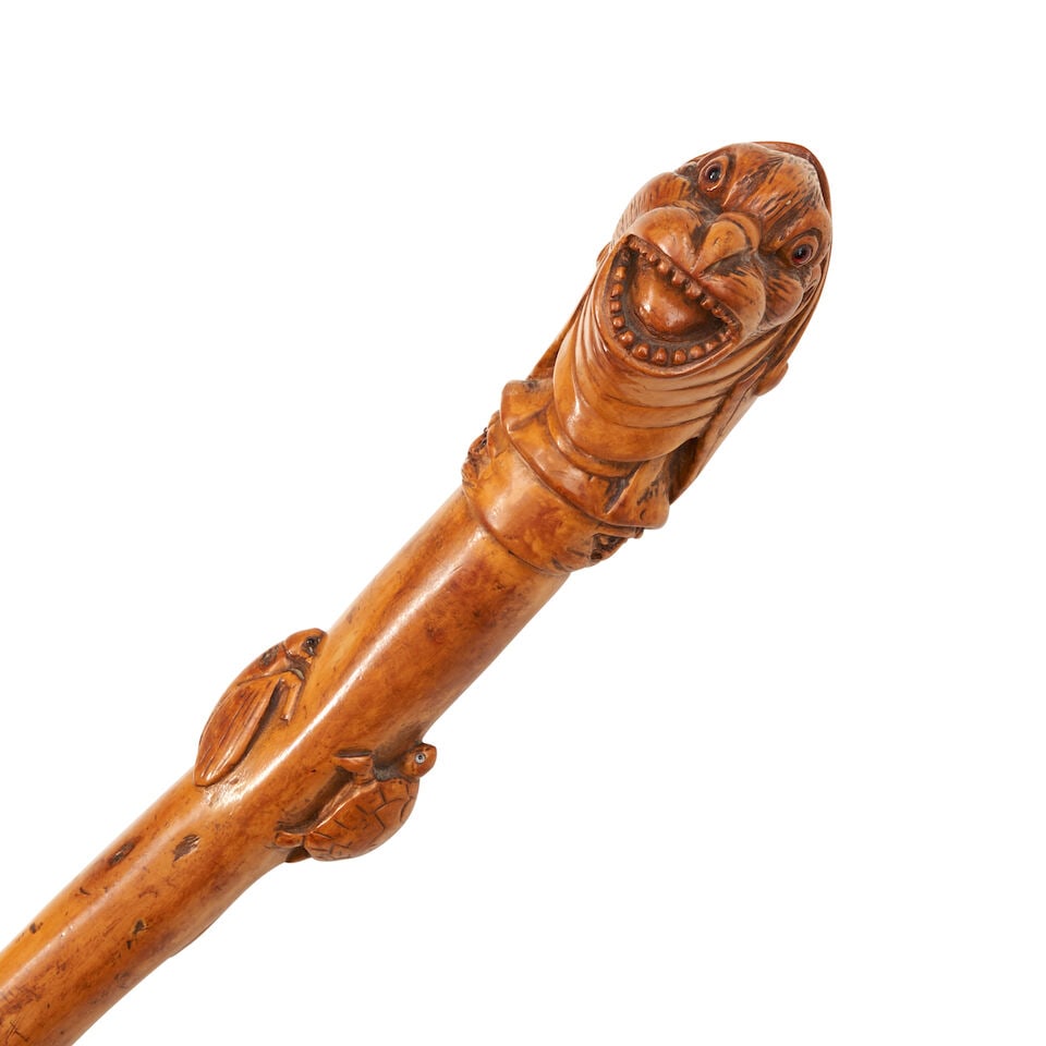 Carved and Inlaid Boxwood Walking Stick Depicting a Knight France, 18th century - 3