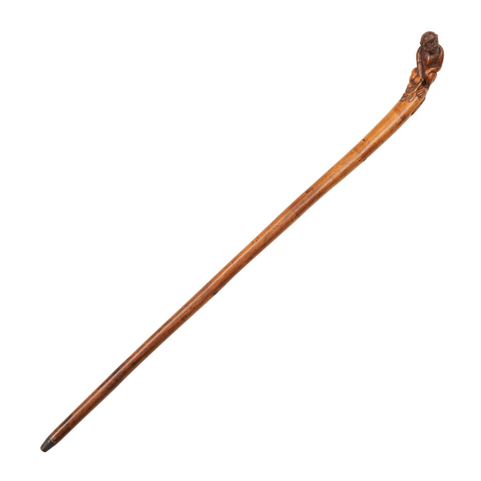 Carved and Inlaid Boxwood Cane Depicting Monkey England, c. 1860 - 2
