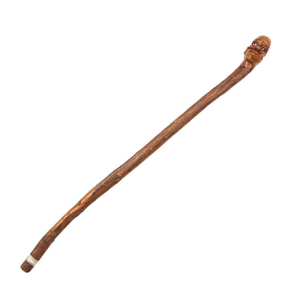 Carved and Inlaid Cane Depicting Man with Protruding Lip and Banded Cap Germany, c. 1850 - 2