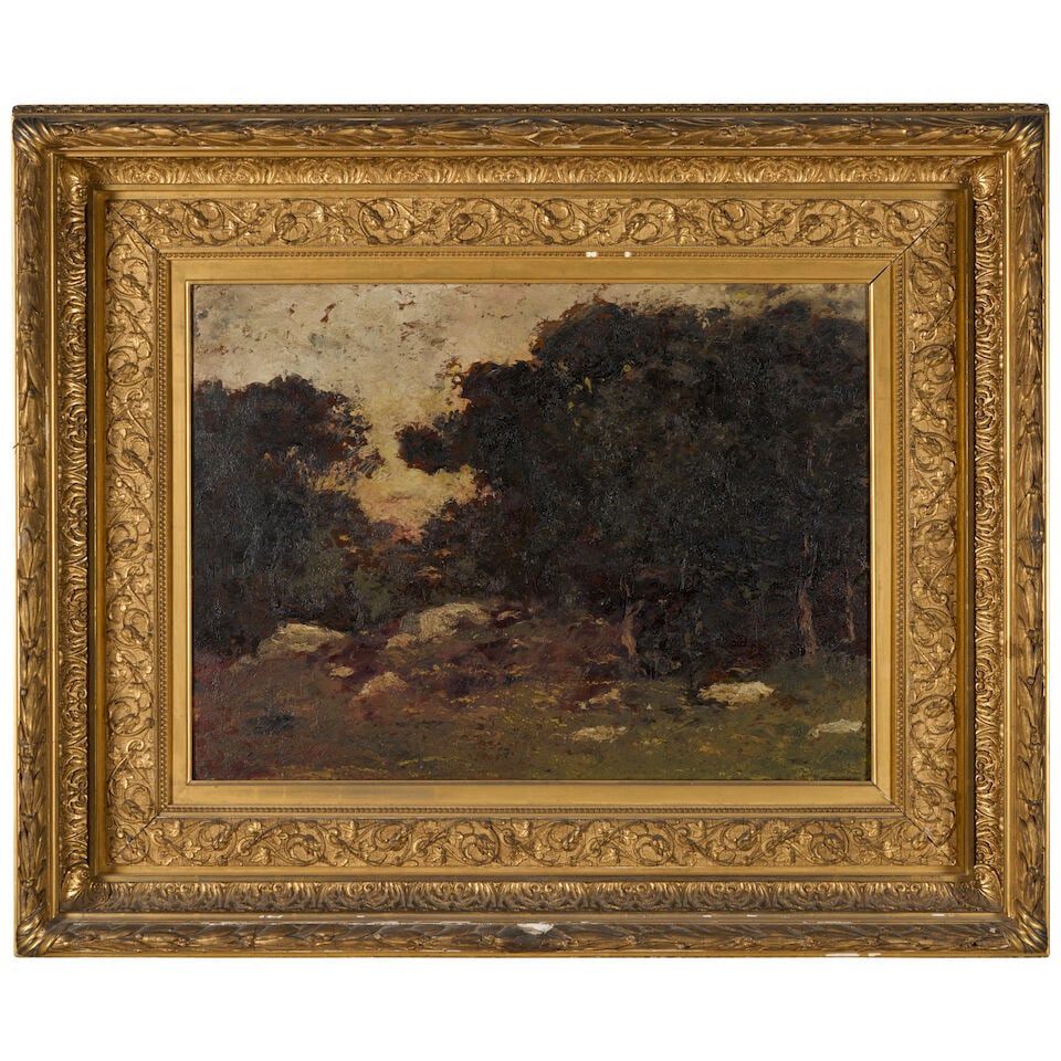 American School (19th Century) A Sunset Forest Landscape 17 1/2 x 24 1/4 in. (44.5 x 62.6 cm.) - 2