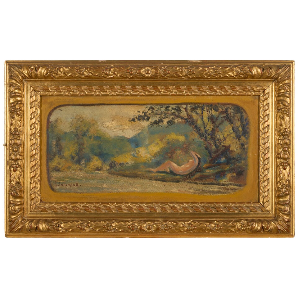 LOUIS MICHEL EILSHEMIUS (1864-1941) Reclining Nude in a Landscape 8 5/8 x 17 1/2 in. (21.9 x 44.... - 4