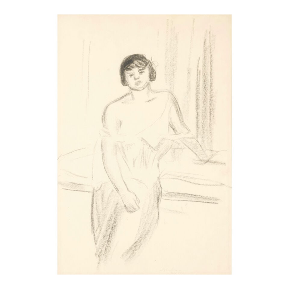 JOHN SLOAN (1871-1951) Girl Resting Against a Table sight 17 x 11 1/2 in. (43.2 x 29.2 cm.) - 3