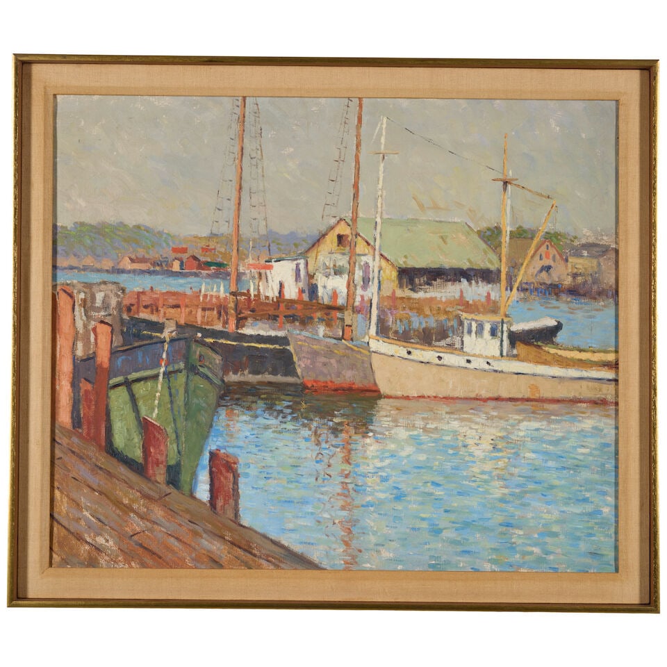 JOSEPH ELIOT ENNEKING (1881-1942) Boats by the Pier 25 x 30 in. (63.4 x 76.2 cm.) - 3