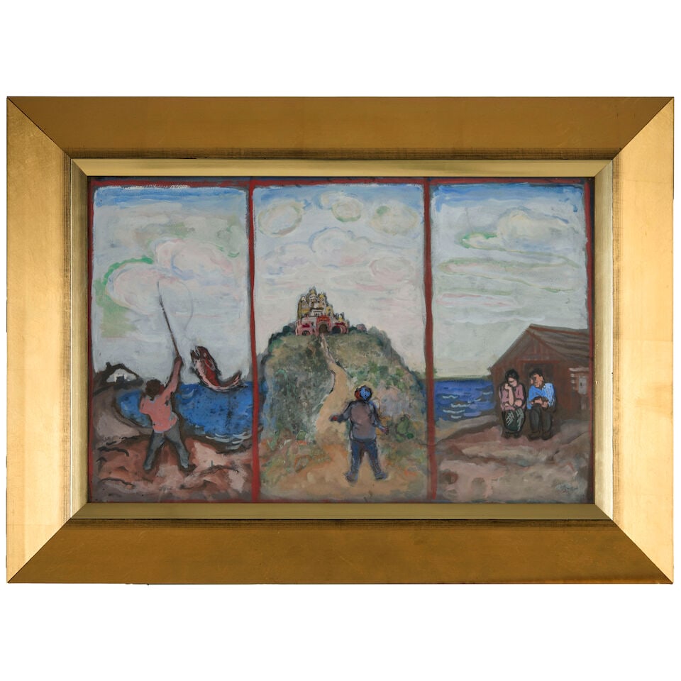BERNARD GUSSOW (1881-1957) Villagers by the Sea 12 3/4 x 19 5/8 in. (32.5 x 50 cm.) - 2