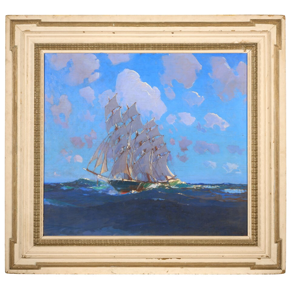 ALLEN GILBERT CRAM (1886-1947) Ship Sailing the Pacific 26 x 29 1/8 in. (66.2 x 74.1 cm.) - 3