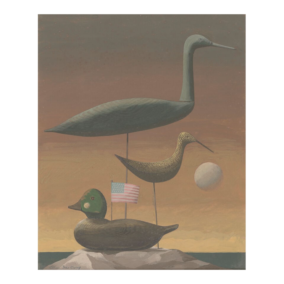 ALLEN SAALBURG (1899-1987) Decoys Against a Sunset Seascape sight size 18 3/4 x 15 in. (47.6 x 3... - 2