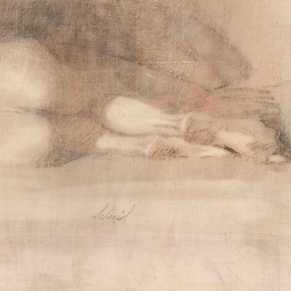 RICHARD SCHMID (1934-2021) Reclining Nude 9 1/2 x 14 1/2 in. (24.1 x 36.8 cm.) (Executed circa 1... - 2