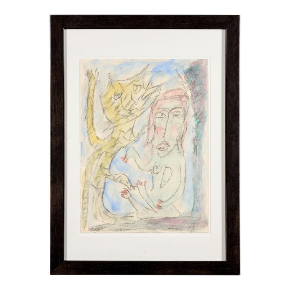 THORNTON DIAL (1928-2016) Lady and Cat 15 x 11 in. (38 x 28 cm.) - 2