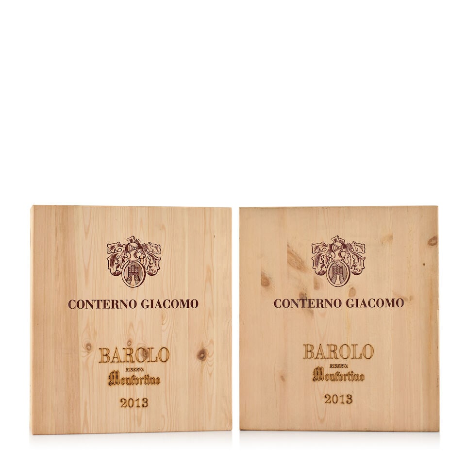 Giacomo Conterno, Barolo, Monfortino Riserva, 2013 (6 x 750ml): Giacomo Conterno, Barolo, Monfortino Riserva, 2013 (6 x 750ml) Region: Piedmont Fill Level: 6x into neck Capsule: ok Cork: ok Label: excellent appearance Packaging: 2x 3 bottles original wooden case A