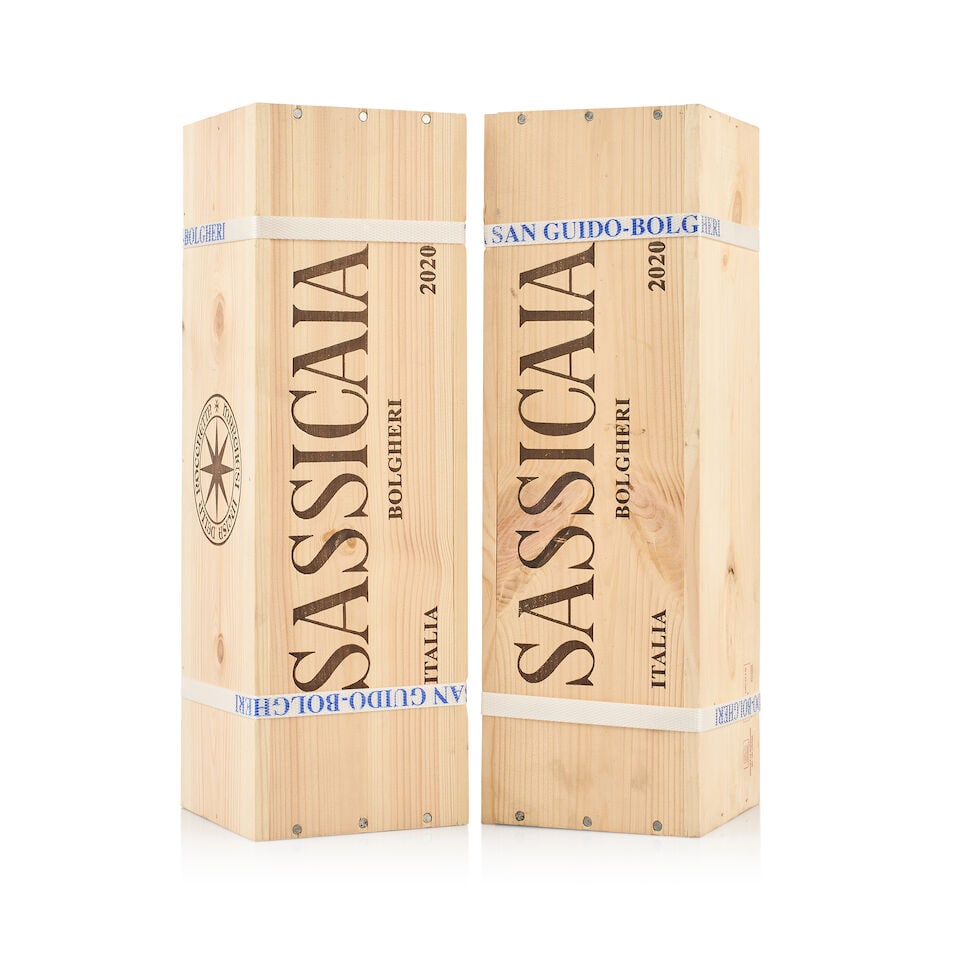 Tenuta San Guido, Bolgheri, Sassicaia, 2020 (2 x Magnum): Tenuta San Guido, Bolgheri, Sassicaia, 2020 (2 x Magnum) Region: Tuscany Packaging: 2x individual original wooden case Miscellaneous: banded, not open This lot is subject to the following lot