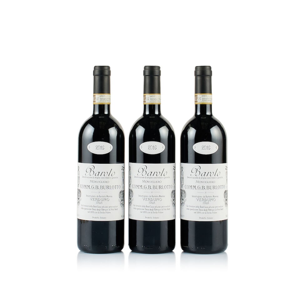 Comm. G.B. Burlotto, Barolo, Monvigliero, 2016 (3 x 750ml): Comm. G.B. Burlotto, Barolo, Monvigliero, 2016 (3 x 750ml) Region: Piedmont Fill Level: 3x into neck Capsule: ok Cork: ok Label: good appearance Packaging: neutral carton Alcohol Content: 14.5% This