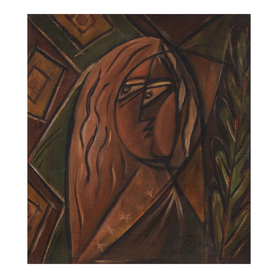 George Keyt (1901-1993) Untitled (Two Women): George Keyt (1901-1993) Untitled (Two Women) signed 'G. Keyt' lower right oil on canavs, framed 49.4 x 44.4cm (19 7/16 x 17 1/2in). Footnotes: Provenance Property from a private collection, Sri Lan