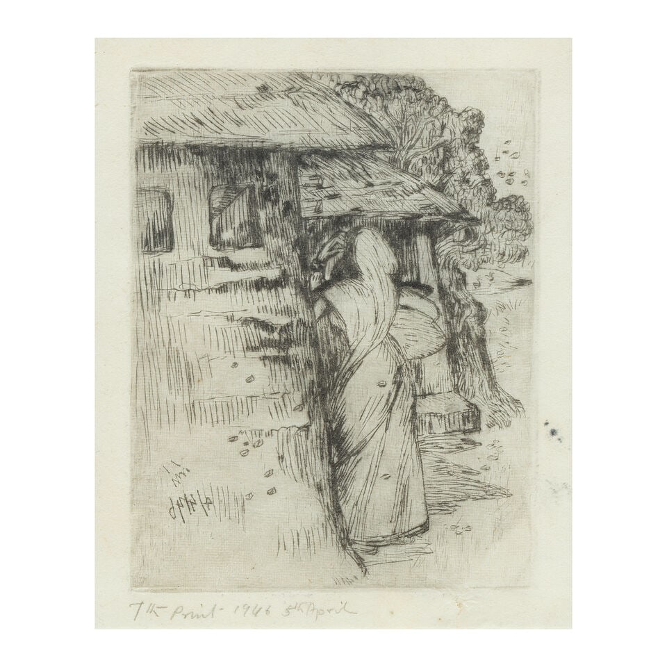 Nandalal Bose (1882-1966) Untitled (Woman with Huts) (1 of 3)