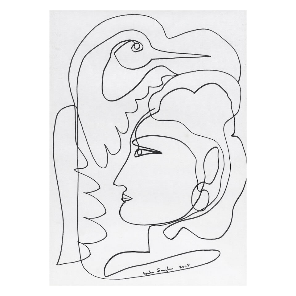 Senaka Senanayake (B.1951) Untitled (Woman and Bird): Senaka Senanayake (B.1951) Untitled (Woman and Bird) signed 'Senaka Senanayake 2007' lower right ink on paper, framed 40 x 28.7cm (15 3/4 x 11 5/16in). Footnotes: Provenance Property from a private