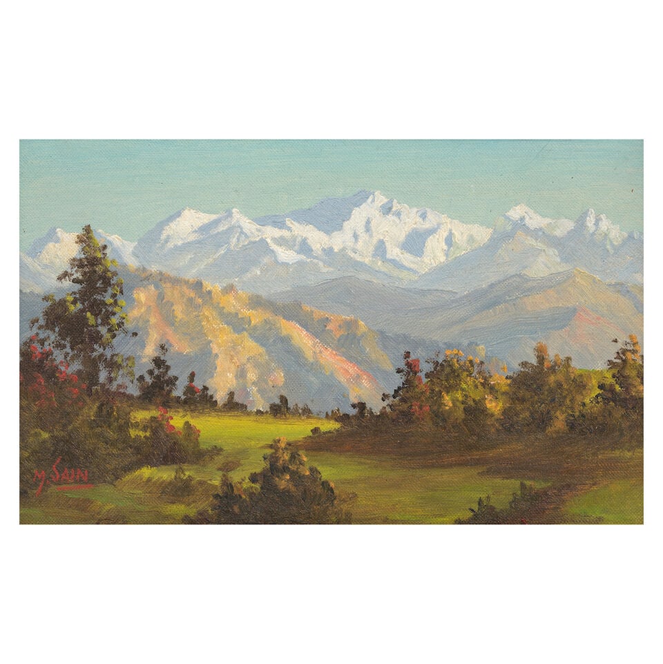 M Sain (Early 20th Century) View from Birch Hill: M Sain (Early 20th Century) View from Birch Hill signed 'M. Sain' lower left oil on canvas, framed 16.4 x 20.8cm (6 7/16 x 8 3/16in). Footnotes: Provenance Property from a private collection, USA.