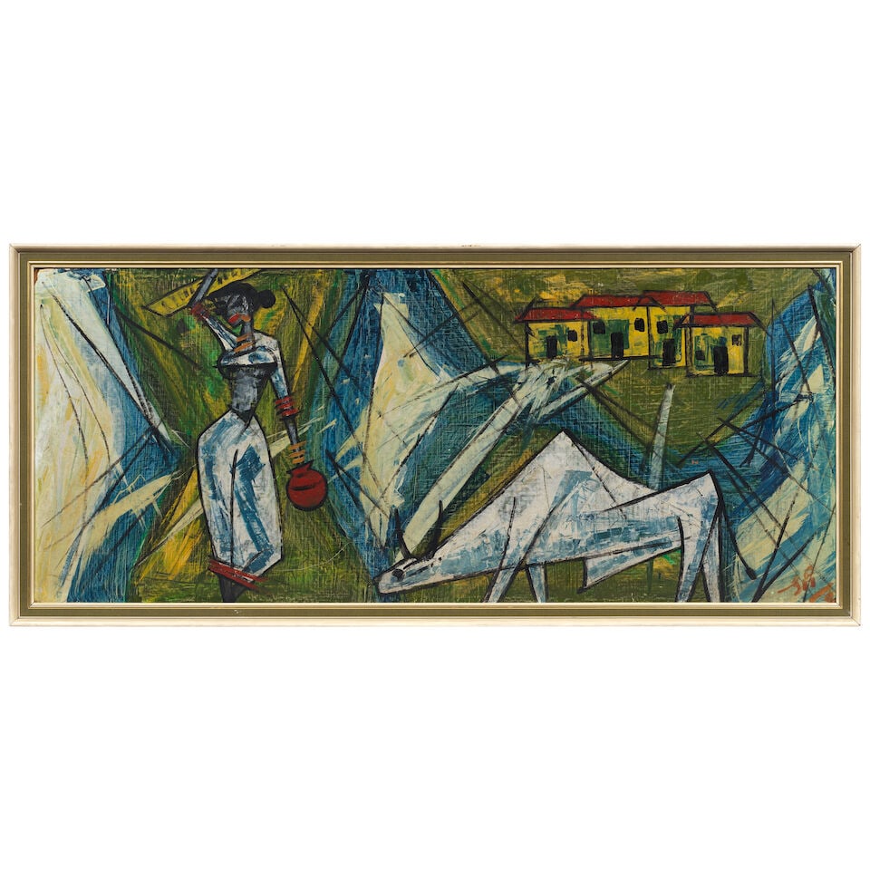 Shrinivas (C.1955) Untitled (Woman, Bull and Houses) - 2
