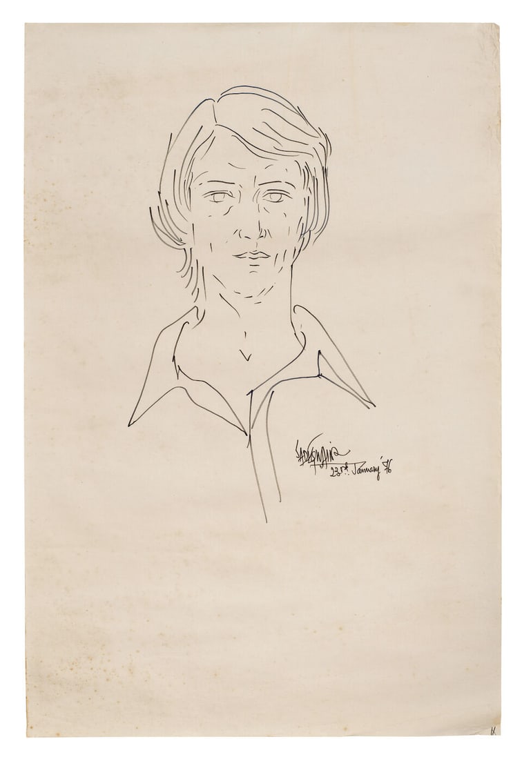 Sadequain (1930-1987) Untitled (Portrait of a man): Sadequain (1930-1987) Untitled (Portrait of a man) signed and dated 'Sadequain 23rd January '76', lower left felt tip on paper 47 x 29cm (18 1/2 x 11 7/16in). Footnotes: Provenance Property from a