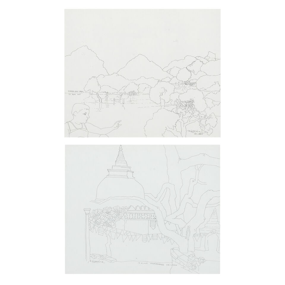 Laxma Goud (B.1940) Kandalama Hotel & Anuradhapura (Both 24.08 x 30.5 cm (9 1/2 x 12 inches)) (1 of 7)