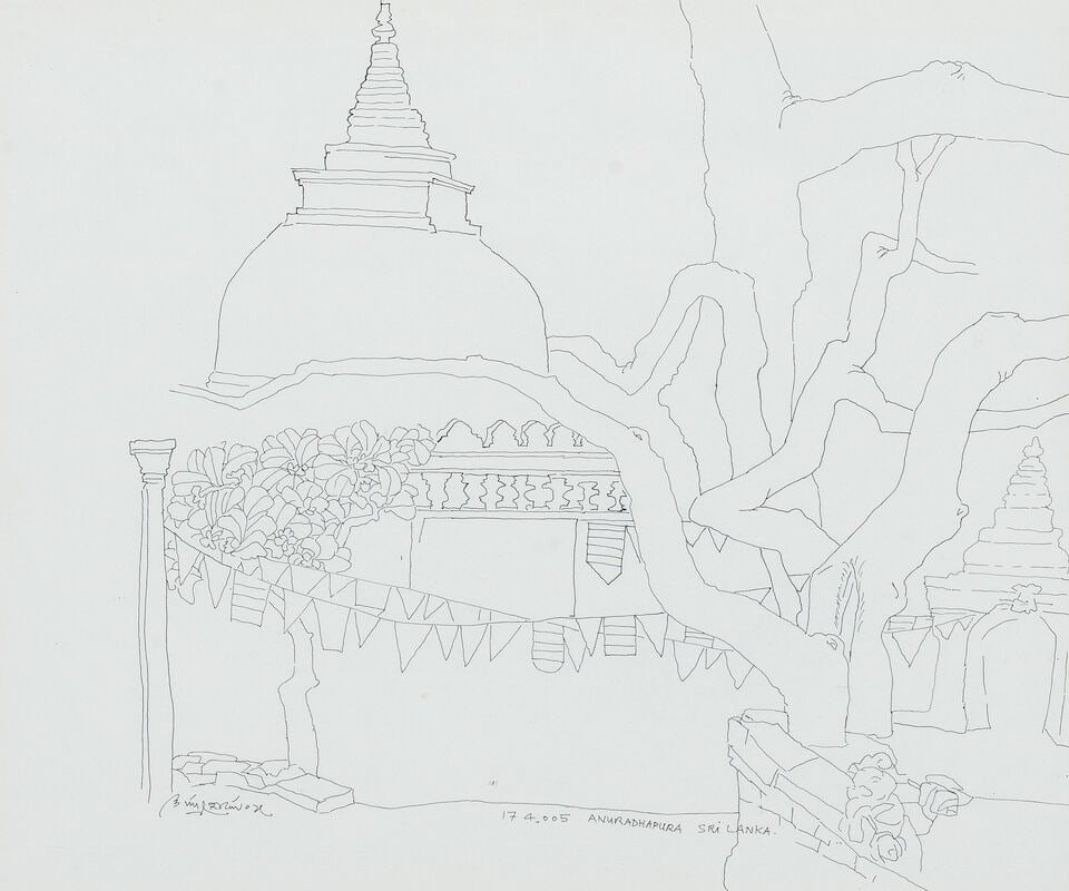 Laxma Goud (B.1940) Kandalama Hotel & Anuradhapura (Both 24.08 x 30.5 cm (9 1/2 x 12 inches)) - 5