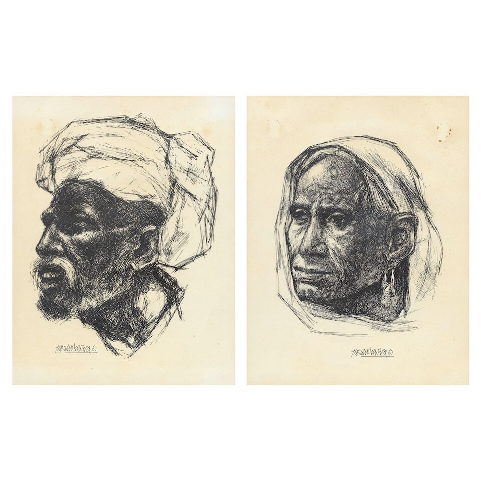 Bashir Mirza (1941-2000) Four Untitled Lithos (People of Pakistan Series) 38 x 29 cm (14 15/16 ... - 2