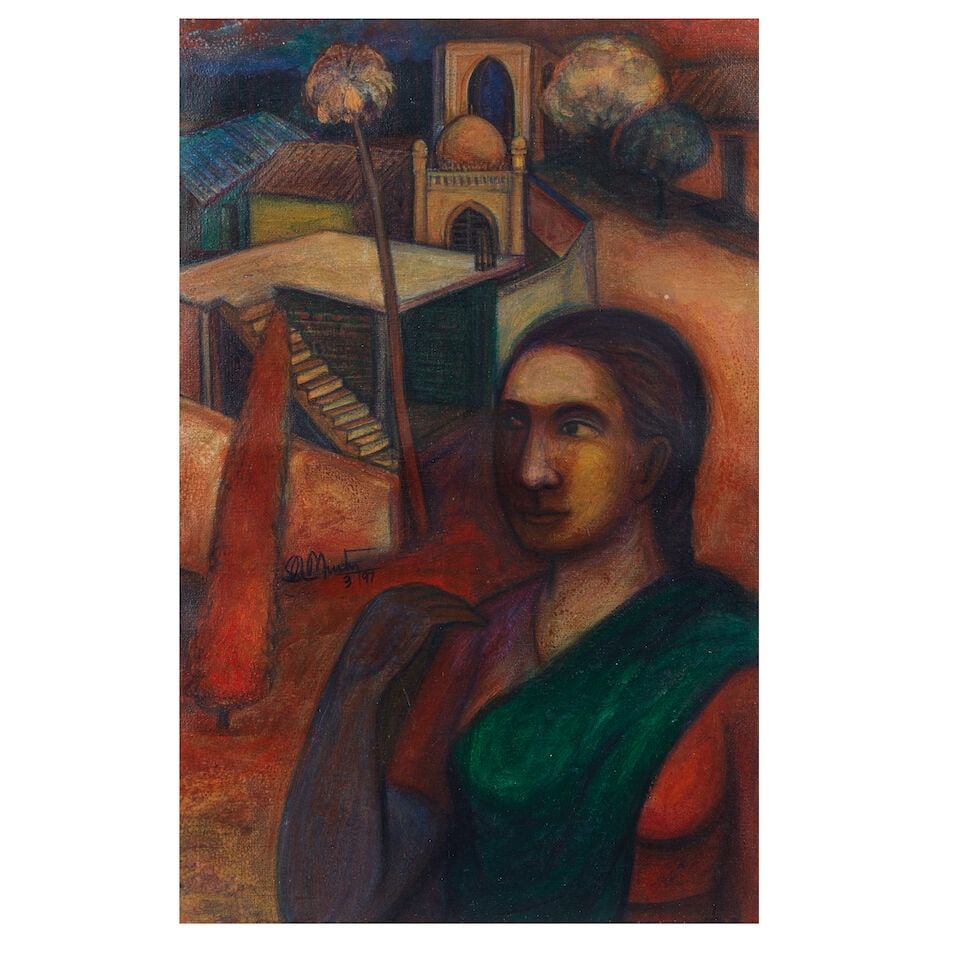 S. Lakshmana Murthy (B.1966) Untitled (Woman in a townscape): S. Lakshmana Murthy (B.1966) Untitled (Woman in a townscape) signed and dated 'S Murthy '3/97'centre left oil on canvas, framed 41.8 x 26.7cm (16 7/16 x 10 1/2in). Footnotes: Provenance Property f