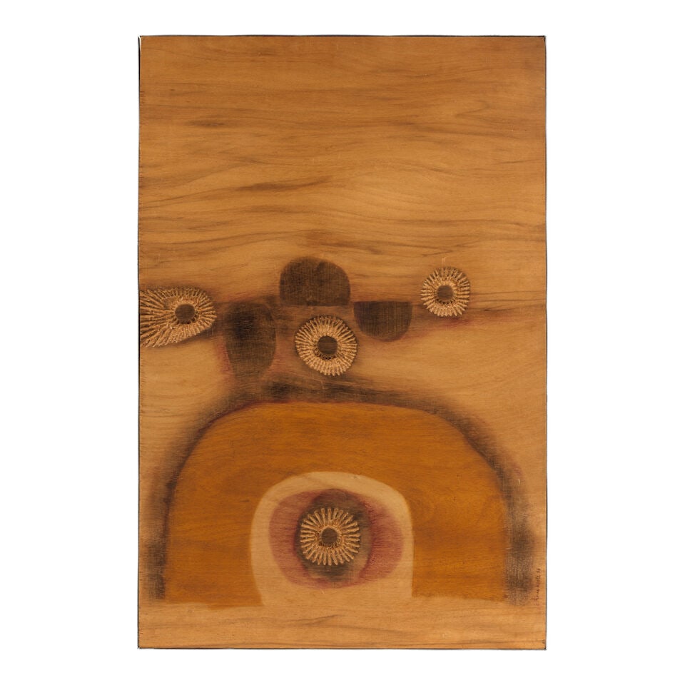 Ram Keote (B.1932) Untitled (Abstract): Ram Keote (B.1932) Untitled (Abstract) signed 'Ram Keote 68' lower right oil and incision on wood panel, framed 91.2 x 60.3cm (35 7/8 x 23 3/4in). Footnotes: Provenance Property from a private col