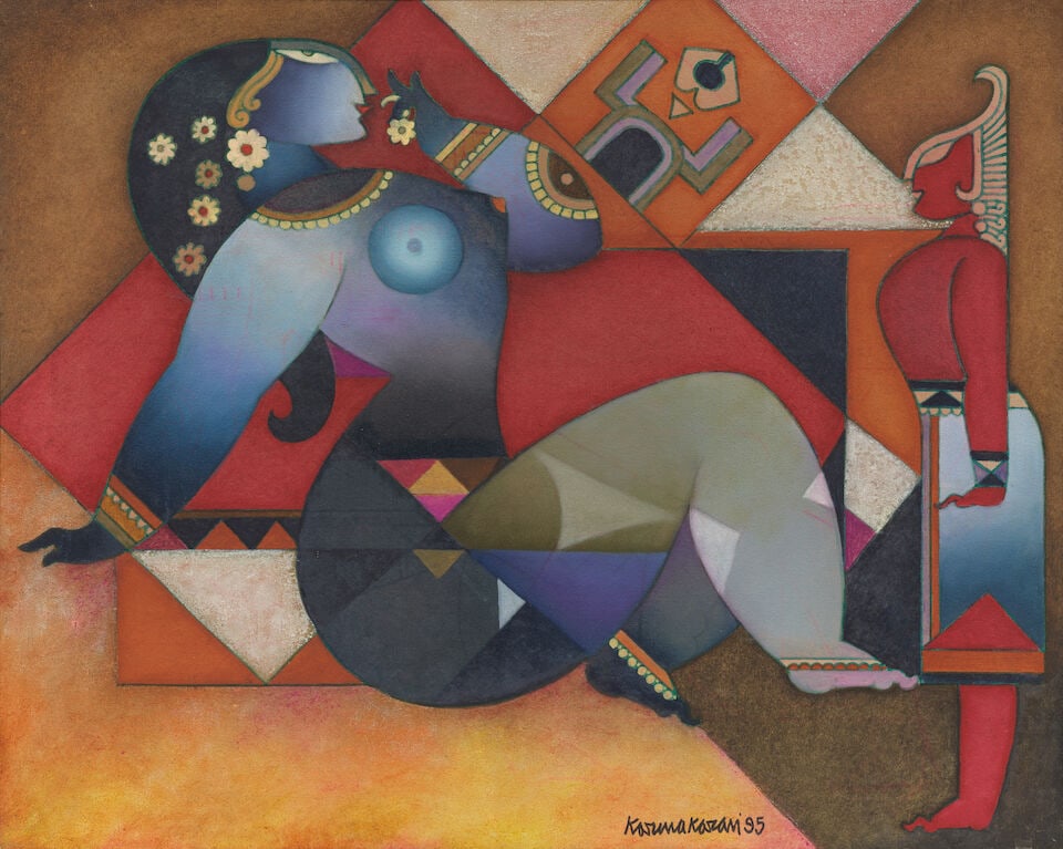 C. N. Karunakaran (1940-2013) Relaxing Woman: C. N. Karunakaran (1940-2013) Relaxing Woman signed 'Karunakaran 65' lower right mixed media on canvas, framed 59 x 73.9cm (23 1/4 x 29 1/8in). Footnotes: Provenance Property from a private collect