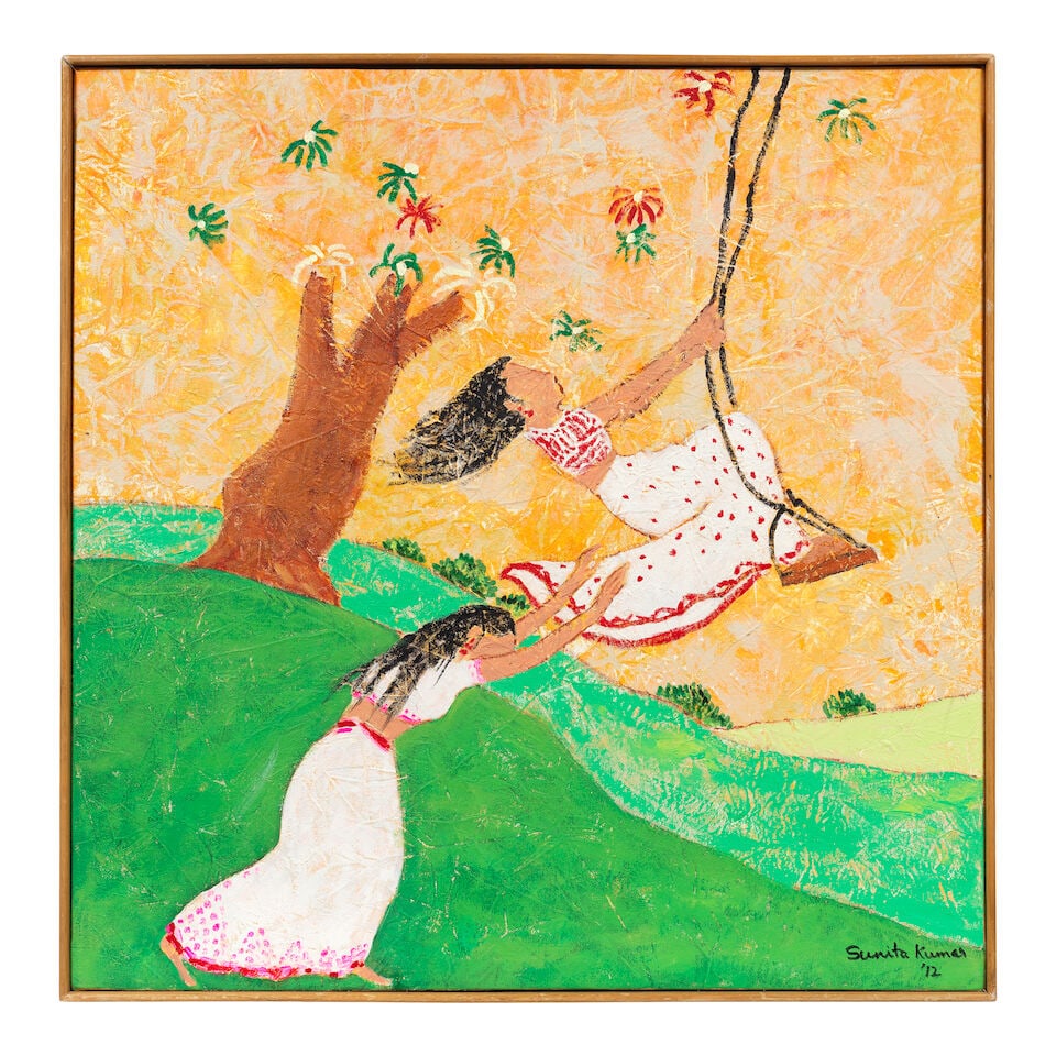 Sunita Kumar (B.1942) Untitled (Two females playing on a swing) - 2