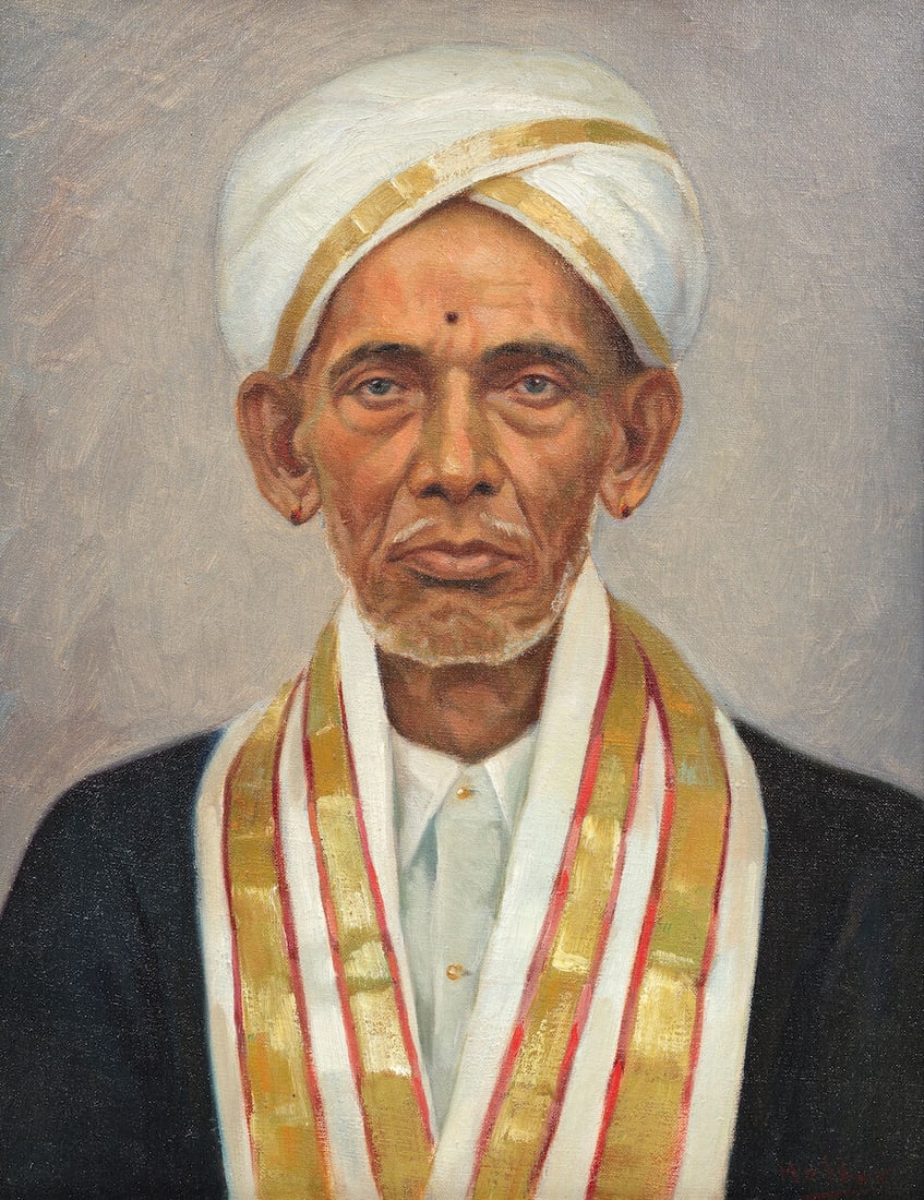 Kattingeri Krishna Hebbar (1911-1996) Untitled (Mr Manchi Krishna Rau): Kattingeri Krishna Hebbar (1911-1996) Untitled (Mr Manchi Krishna Rau) Signed 'Hebbar' lower right Oil on canvas, framed 45 x 34.8cm (17 11/16 x 13 11/16in). Footnotes: Provenance Property from a p